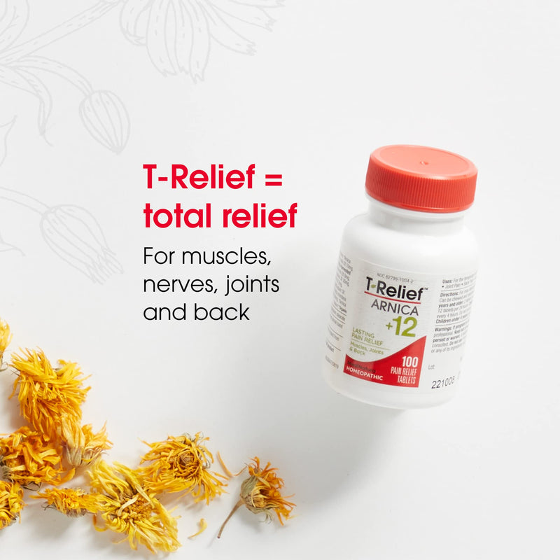 [Australia] - MediNatura T-Relief Pain Relief Arnica +12 Natural Pain Relieving Actives Help Reduce Back Pain, Joint Soreness, Muscle Aches & Stiffness for Women & Men - Fast-Acting Gluten-Free - 100 Tablets 100 Count (Pack of 1) 