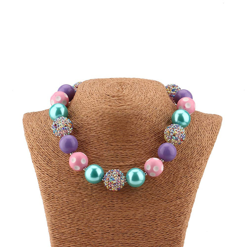 [Australia] - HABILY Chunky Bubblegum Necklace Colorful Fashion Beads and Hairpin with Gift Box for Baby Girls 