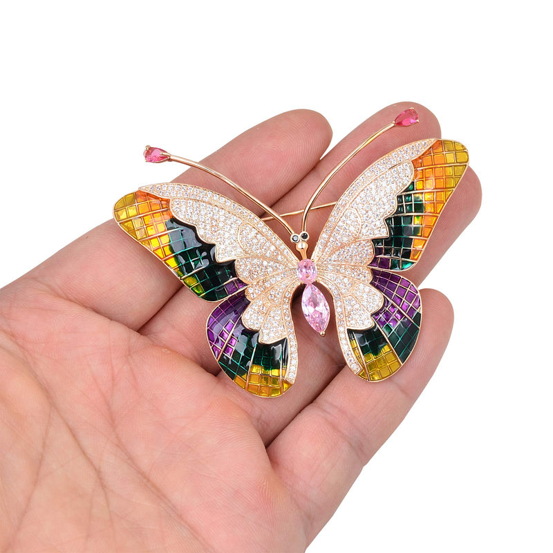 [Australia] - Women's Rhinestone Crystal Hand Painting Enamel Winged Monarch Butterfly Brooch Pin Corsage Insect Jewelry Hat Pins Purple 