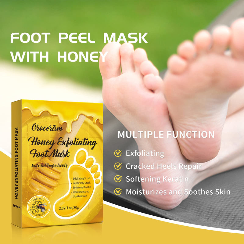 [Australia] - 2 Packs Foot Peel Mask With Honey, Exfoliating Foot Mask for Men & Women, Effective for Cracked Heels Repair, Removing Dead Skin and Callus & Dry Toe Skin, Size 10.5 