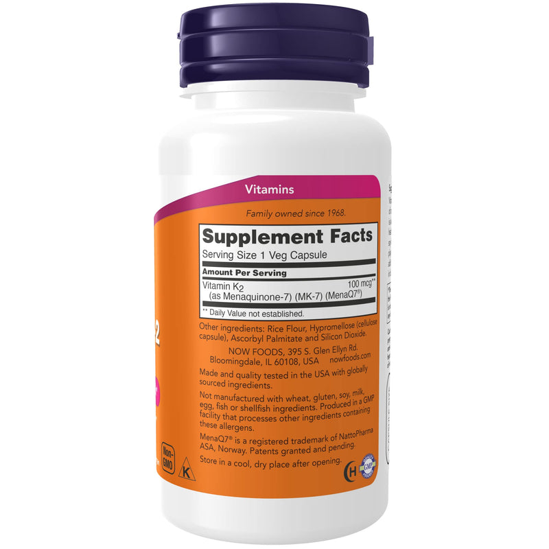 [Australia] - NOW Supplements, MK-7 Vitamin K-2 100 mcg, Cardiovascular Support*, Supports Bone Health*, 120 Veg Capsules 