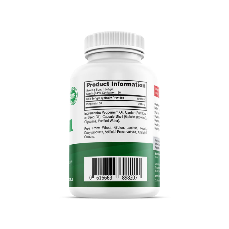 [Australia] - Peppermint Oil Capsule Softgels - 200mg High Strength 180 Softgels (6 Months Supply) - Natural Oil of Peppermint Digestive Supplement - UK Manufactured, Non-GMO 