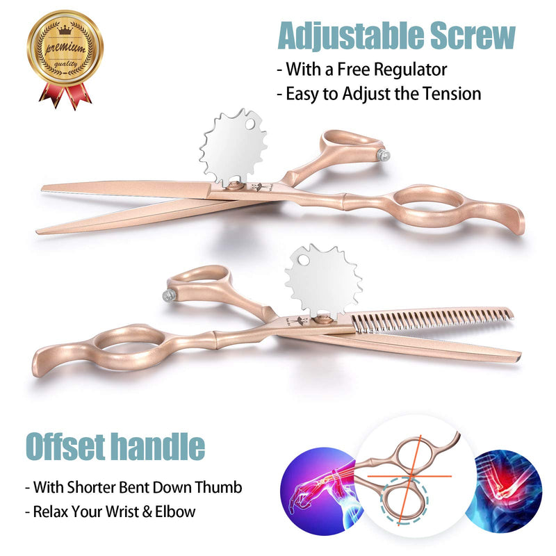 [Australia] - Hair Cutting Scissors Thinning Shear Set Professional Barber 6 inch Texturizing Blending Shear Salon Razor Edge Haircut Styling Kit for Men, Women, and Kids, Japanese Stainless Steel, Rose Gold A-Set 