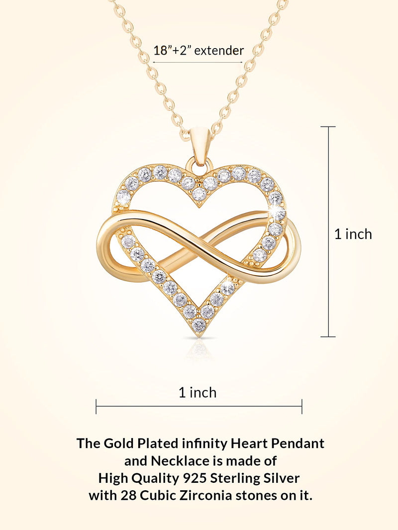 [Australia] - Sash & Soph Infinity Heart Necklace for Women. 925 Sterling Silver Heart Necklace for Girlfriend, Love Heart Pendant on 18" Chain with 2" Extender (Rose Gold or Gold Plated) 