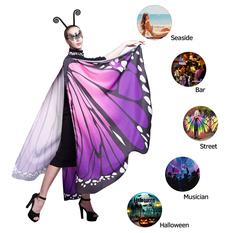 [Australia] - JERXUNY Holiday Costume Butterfly Wings Shawl for Women Fairy Adult Soft Butterfly Wings Ladies Cape Dark Purple 