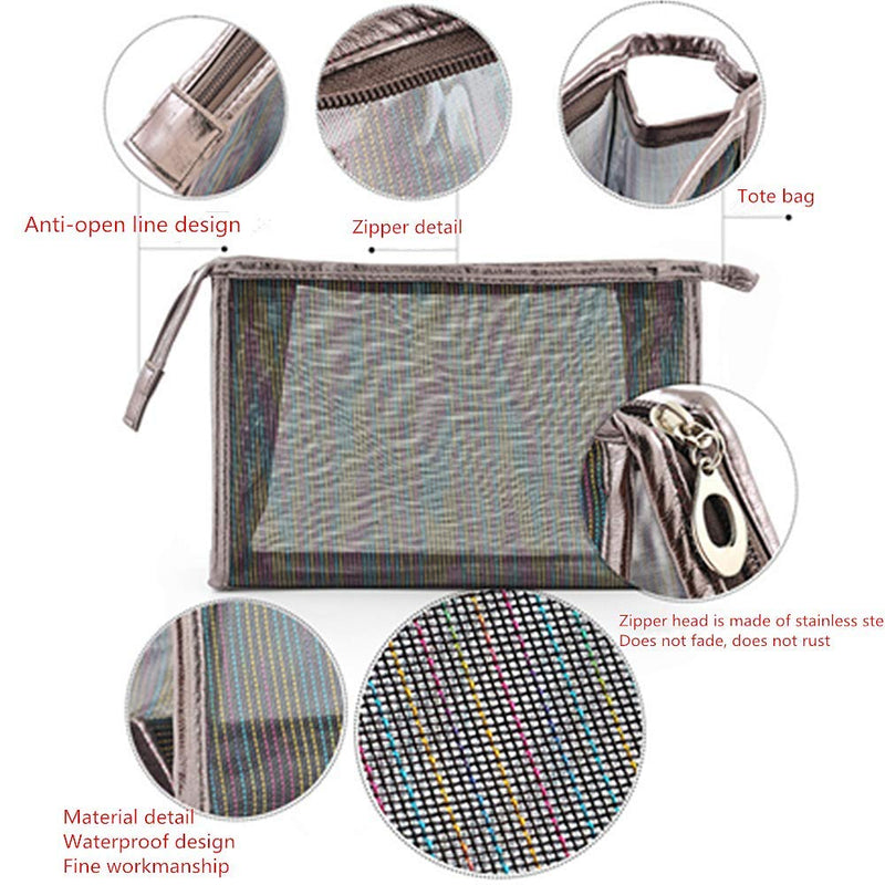 [Australia] - SiyuXinyi cosmetic bag - storage bag bag - nylon mesh cosmetic bag, cosmetic storage bag with zipper closure, water-resistant transparent solid reinforced PVC mesh plastic - (silver) 