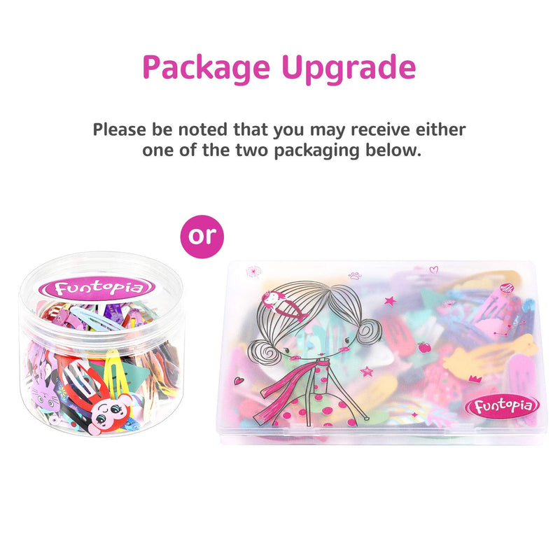 [Australia] - Hair Clips for Girls, Funtopia 100 Pcs No Slip Metal Snap Hair Clips Barrettes for Kids Teens Women, Cute Candy Color Cartoon Design Hair Pins (Animals Fruits Crowns Stars) 