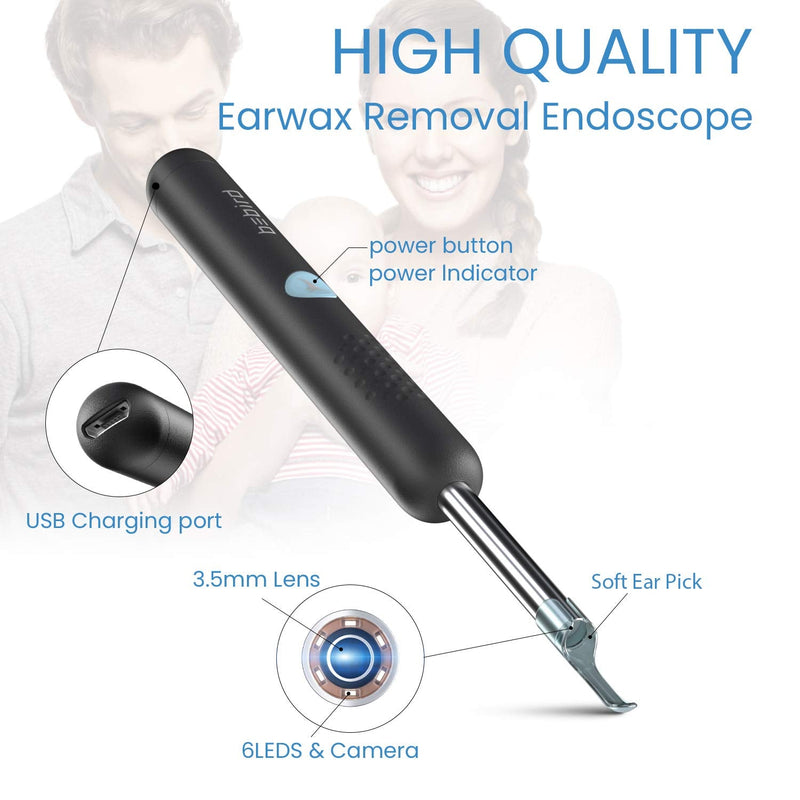 [Australia] - BEBIRD Ear Wax Removal Endoscope, Earwax Remover Tool with Ear Camera, 1080P FHD Ear Otoscope & 6 LED Lights, Ear Wax Cleaner Compatible with iPhone, iPad, Android for Kids, Adults & Pets (Black) Black 