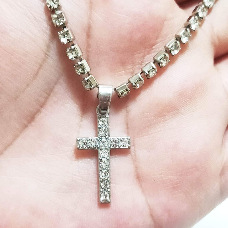 [Australia] - Crystal Cross Pendant Necklace Boho Rhinestone Crucifix Necklace Chain Jewelry for Women Girls (Silver) Silver 