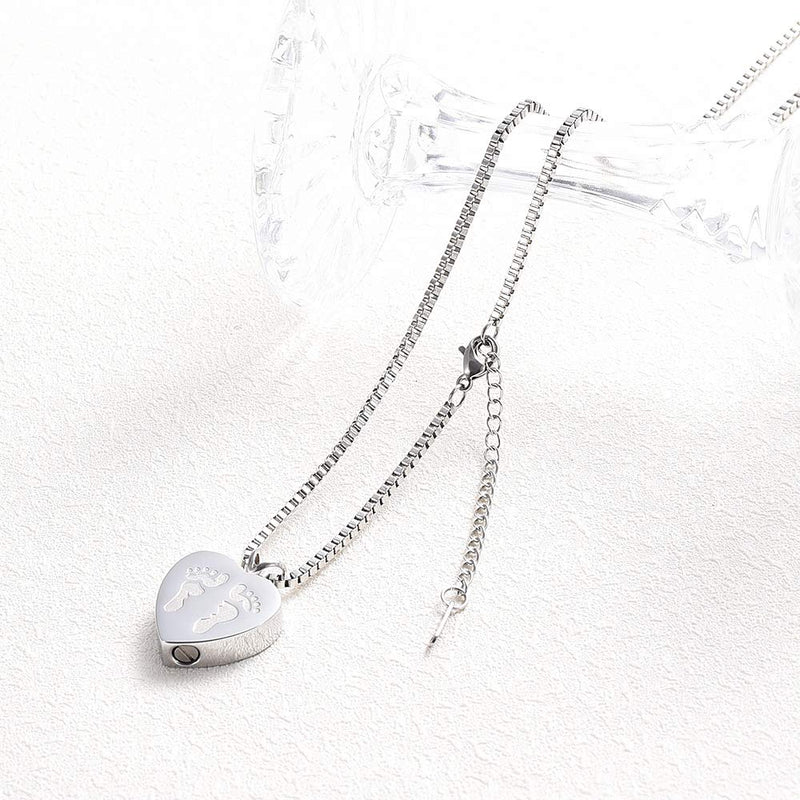 [Australia] - XSMZB Always in My Heart Baby Feet Ashes Keepsake Urn Pendant Necklace Cremation Urns Memorial Jewelry Silver 