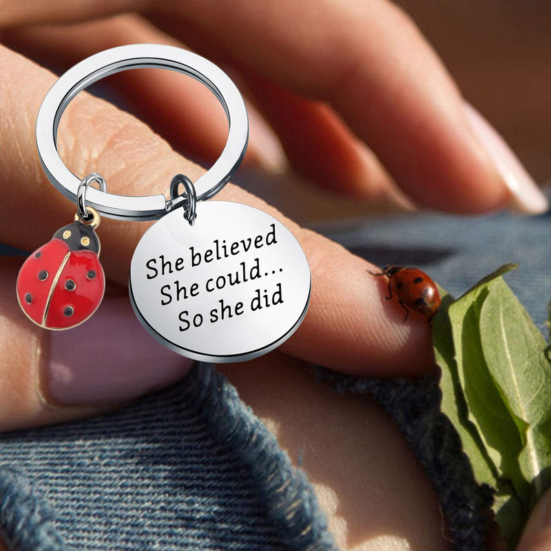 [Australia] - AKTAP Lucky Ladybug Charm Red Ladybird Keychain She Believed She Could So She Did Motivation Gift for Her Ladybug Keychain 