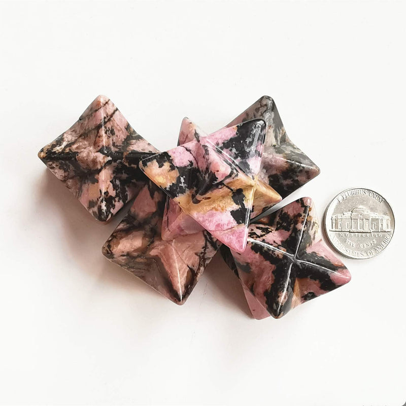 [Australia] - Manekieko Natural Rhodonite Merkaba Crystal Protection Sacred Meditation Energy Healing Chakra,25mm Hexagonal Star Crystals and Healing Stone 