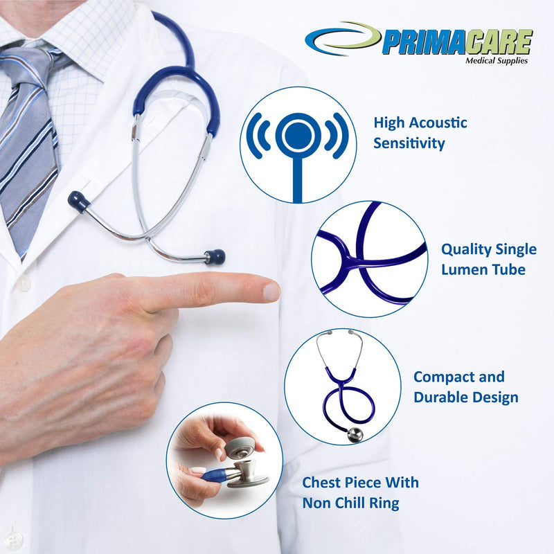 [Australia] - Primacare Stainless Steel Classic Stethoscope | Black Stethoscope with Dual-Head Chestpiece, No-Chill Rings & Ultra-Soft Eartips Premium Medical Supplies for Doctors, Nurses, Students, EMTs 30 Inches 