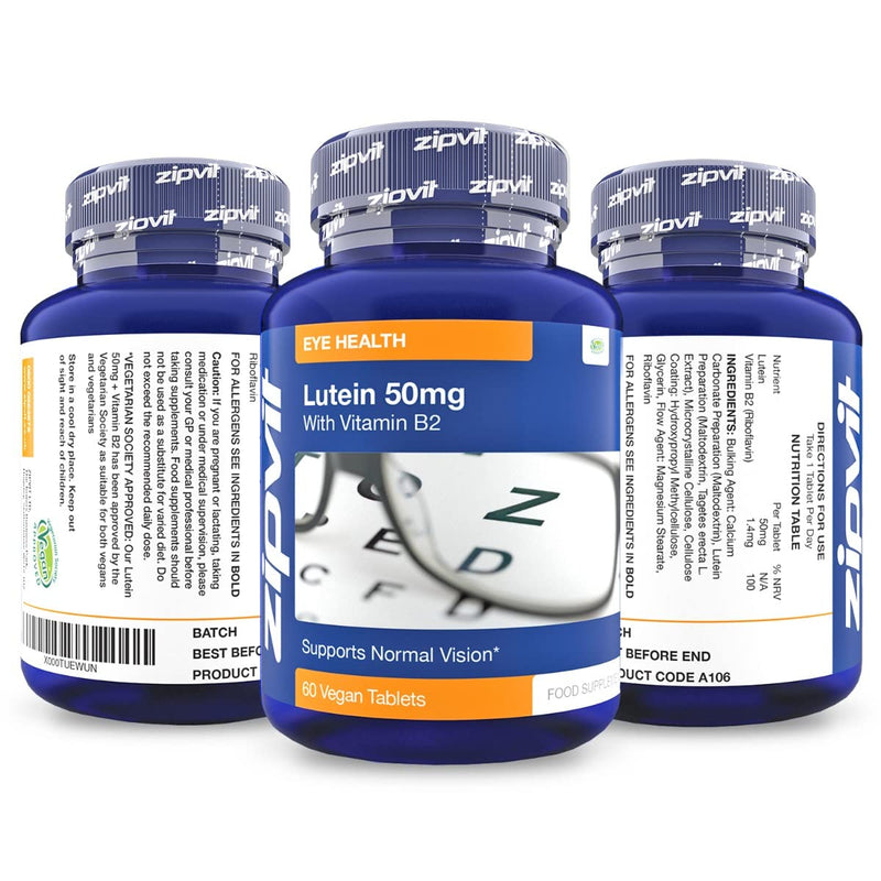 [Australia] - Lutein 50mg, 60 Vegan Tablets. 2 Months Supply. UK Manufactured to GMP Standards. Vegetarian Society Approved. 