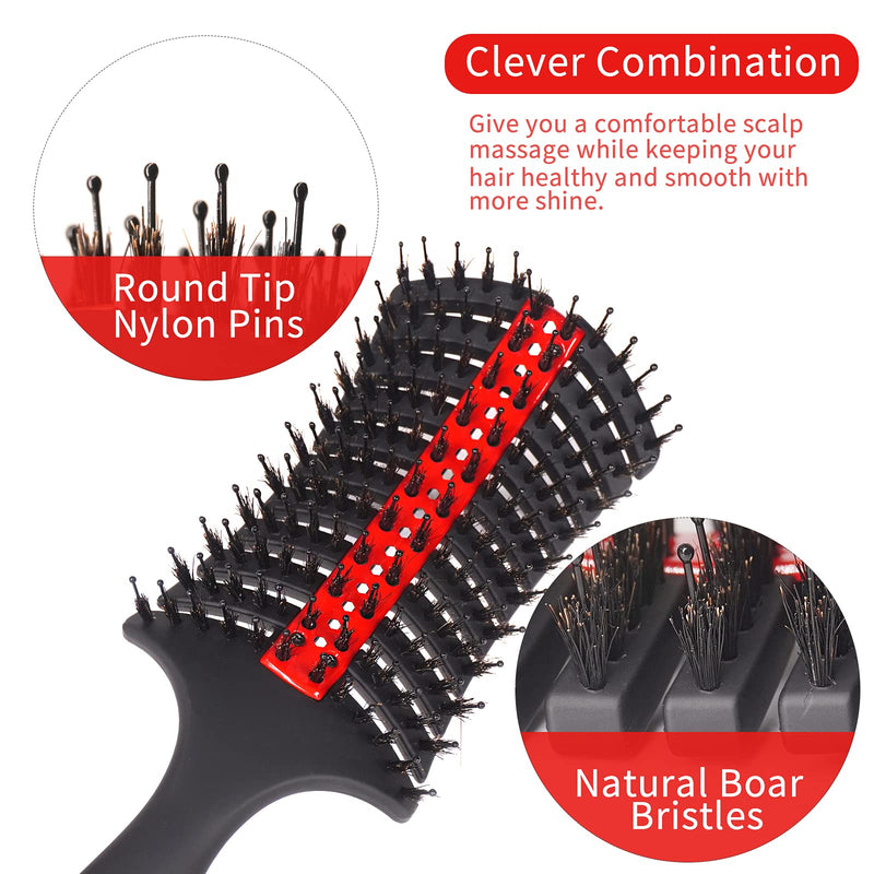 [Australia] - Feligo detangle hair brush, boar bristle hair brush suitable for long and thick natural curly hair, reducing static electricity, smoothing and anti-frizz Red 