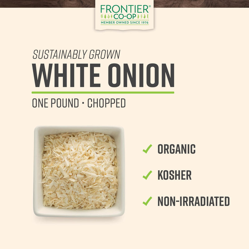 [Australia] - Frontier Co-op Onion, White Chopped, Certified Organic, Kosher, Non-irradiated | 1 lb. Bulk Bag | Sustainably Grown | Allium cepa 