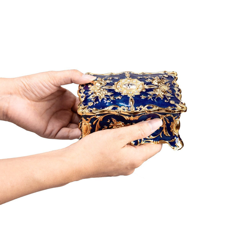 [Australia] - Feyarl Vintage Trinket Box Jewelry Box Wedding Ring Box Keepsake Box Treasure Box Chest Ornate Antique Finish Engraved with Dividers (4.72 x 3.34 x 2.24inch) Blue 