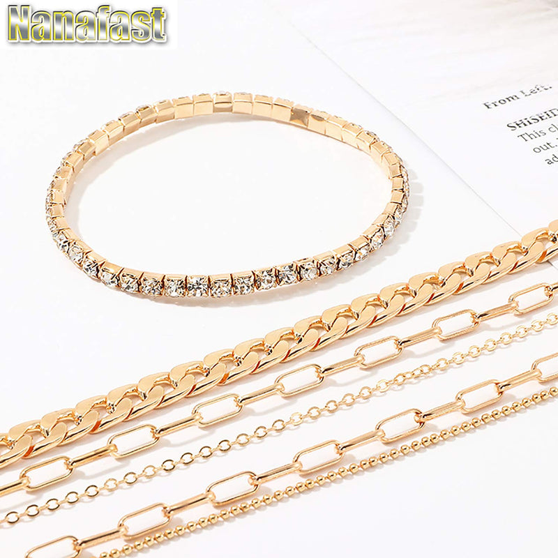[Australia] - Nanafast 4-6PCS Ankle Bracelets Set for Women Gold Boho Beach Anklet Chain Adjustable Foot Jewelry for Girls Extremely Simple Style 4PCS 