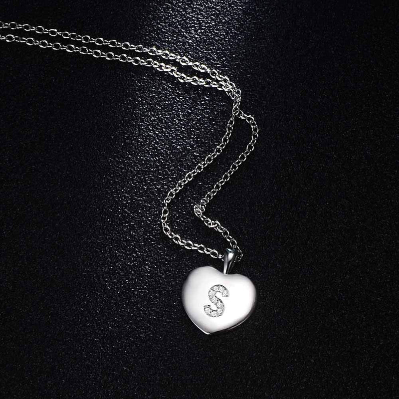 [Australia] - MANVEN Heart Initial Pendant Necklace Stainless Steel for Women Little Girls with Adjustable 16.5+2 Inch Silver-S-Sing a love song for you 