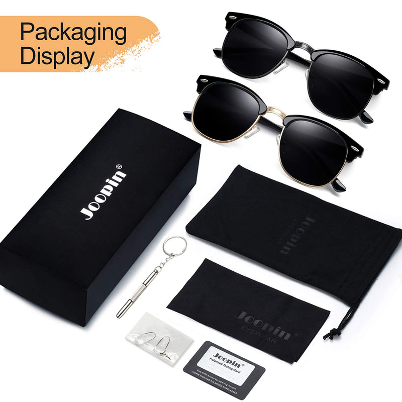 [Australia] - Joopin Semi Rimless Polarized Sunglasses Women Men Retro Brand Sun Glasses 2 Pack (Brilliant Black+all Black) as the pictures 