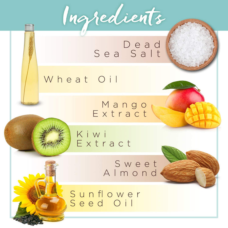 [Australia] - PraNaturals Revitalising Dead Sea Body Scrub 500g, Nourishing Skin Exfoliating Salt Scrub, Rich in Natural Minerals for All Skin Types, Enriched with Mango & Kiwi Fruit Scent 