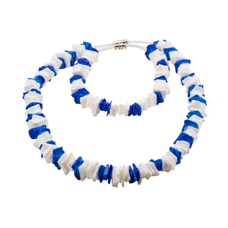 [Australia] - BlueRica 2 Piece Set ~ White & Dark Blue Puka Chip Shells Necklace & Anklet 