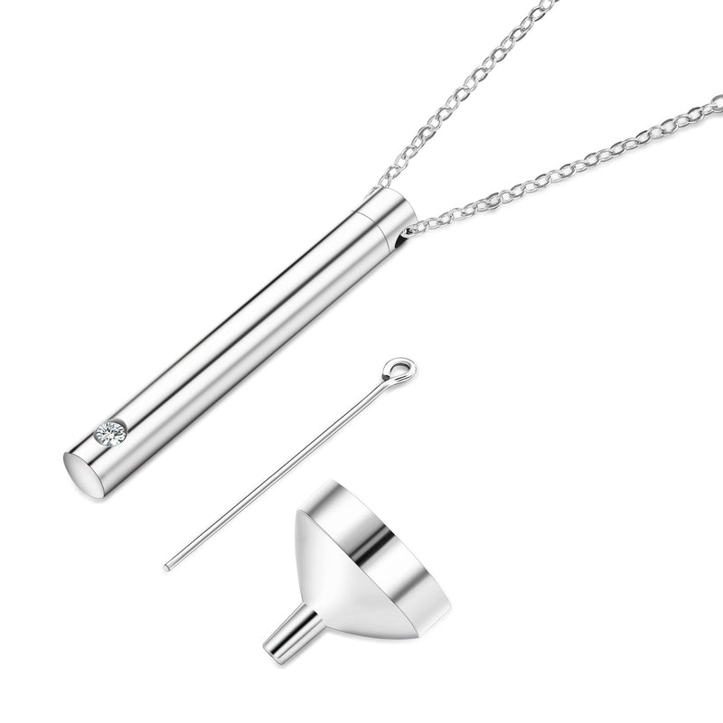 [Australia] - Finrezio Stainless Steel Urn Necklaces for Women Men Cremation Pendant Necklace for Memorial Ashes Jewelry Keepsakes with Cubic Zirconia A:Silver tone 