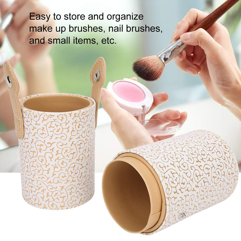 [Australia] - Makeup Brush Holder PU Leather Portable Makeup Brush Cup Holder Travel Cosmetic ContainerTool for Desk or Dressing Table(Apricot) Apricot 