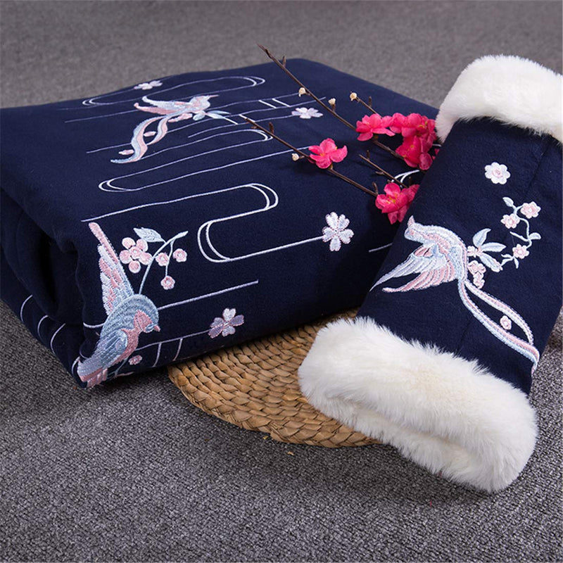 [Australia] - Flower Pattern Winter Faux Fur Muffs Hand Warmers Plush Outdoor Gift Navy Blue Standard Size 