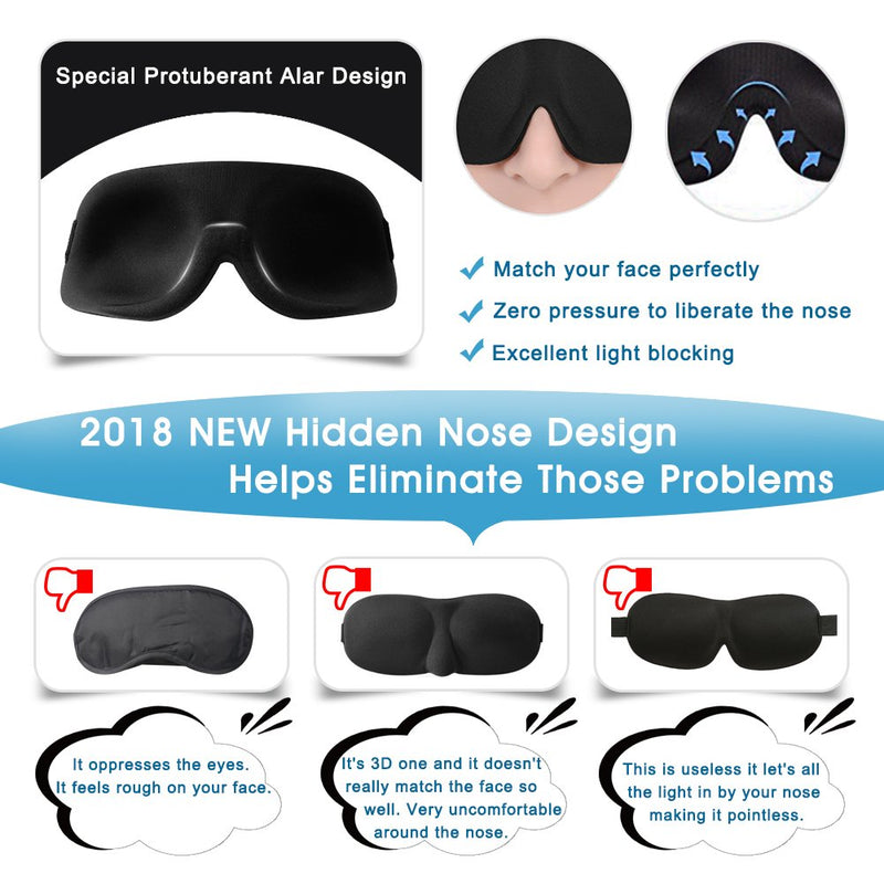 [Australia] - Eye Mask, Sleep Mask for Men Women, Eye Cover for Sleeping 3D Contoured 100% Blackout Patented New Design Eye Mask with Free Ear Plugs and Carry Pouch Black 2 Count (Pack of 1) 