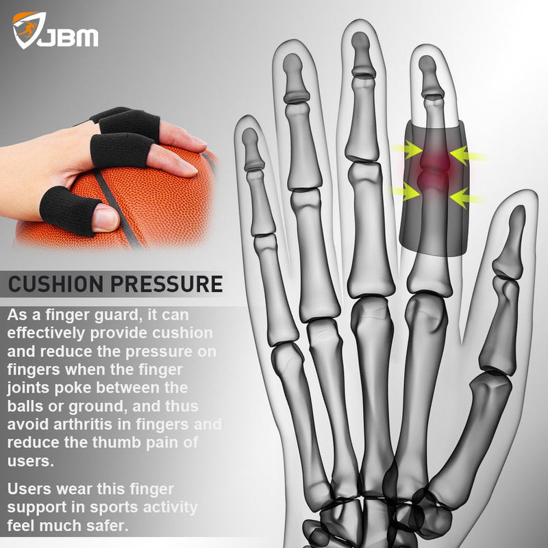 [Australia] - JBM Adult Finger Brace Splint Sleeve Thumb Support Protector Soft Comfortable Cushion Pressure Safe Elastic Breathable Spandex Finger Splinter Boating Gym (Black) Black 