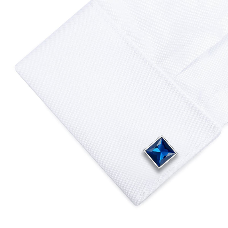 [Australia] - HONEY BEAR Mens Cufflinks Square Crystal Stainless Steel for Wedding Gift Blue 