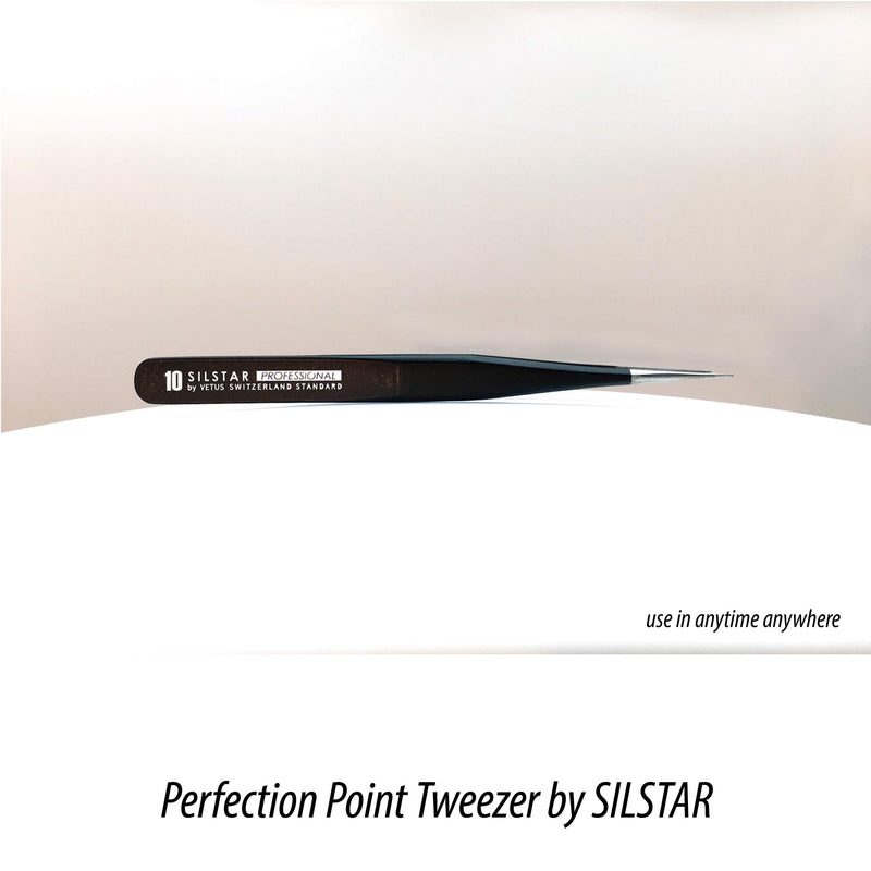 [Australia] - SILSTAR PROFESSIONAL PERFECTION POINT TWEEZER 12, Tweezers - with Protective Zip Pouch - Best Tool for Men and Women (BLACK) 