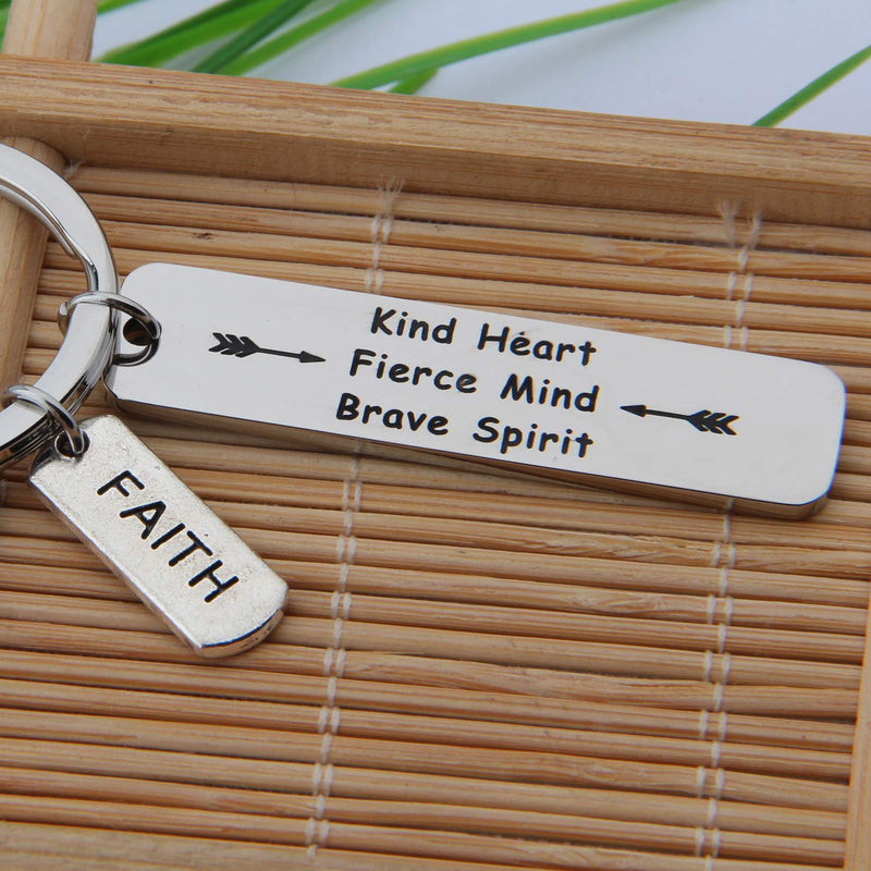 [Australia] - FEELMEM Inspirational Keychain Kind Heart Fierce Mind Brave Spirit Keychain Encouragement Jewelry Graduation Gift silver 