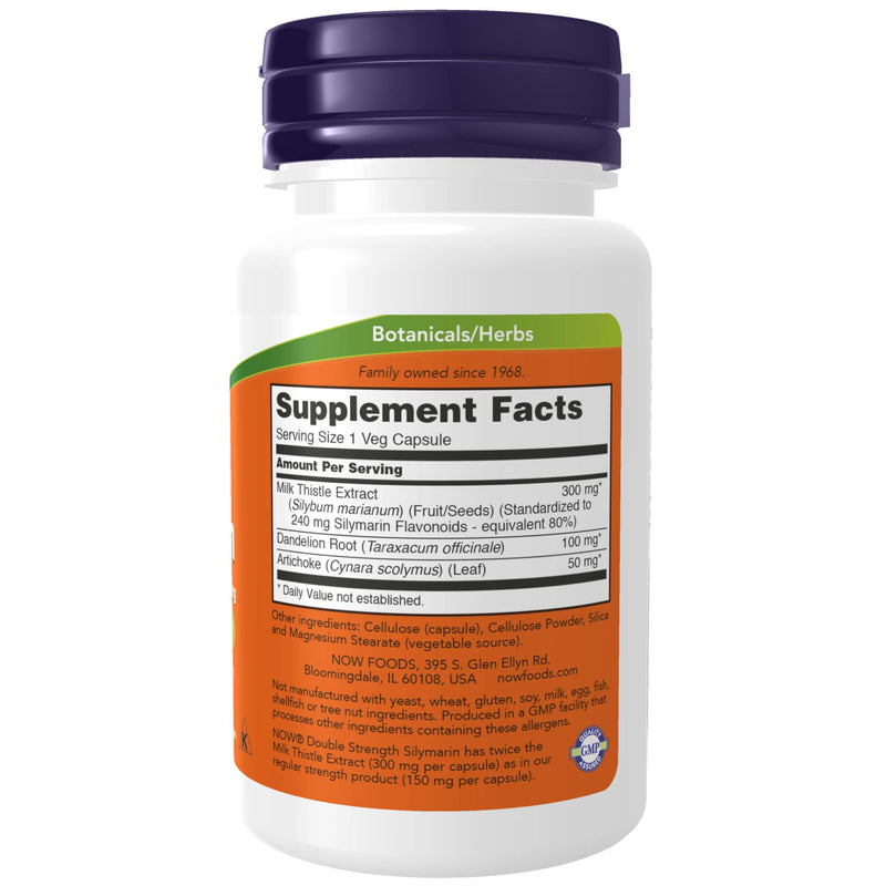 [Australia] - NOW Supplements, Silymarin Milk Thistle Extract 300 mg with Artichoke and Dandelion, Double Strength, Supports Liver Function*, 50 Veg Capsules 