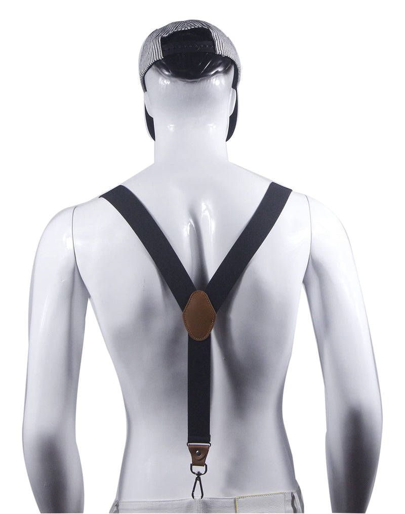 [Australia] - Doloise Mens Suspenders with 3 Swivel Hooks Belt Loops 1.4 Inch Wide Heavy Duty Adjustable Braces Black 