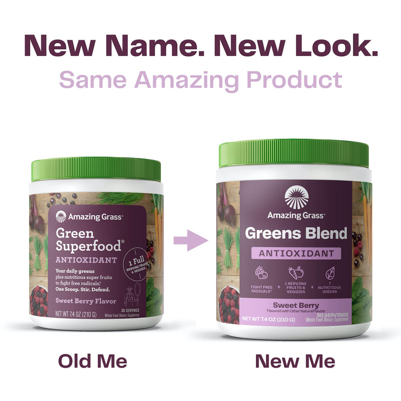 [Australia] - Amazing Grass Greens Blend Antioxidant: Super Greens Powder Smoothie Mix with Spirulina, Beet Root Powder, Elderberry, Bilberry, Prebioitics & Probiotics, Sweet Berry, 30 Servings (Packaging May Vary) Antioxidant Berry 30 Servings (Pack of 1) 