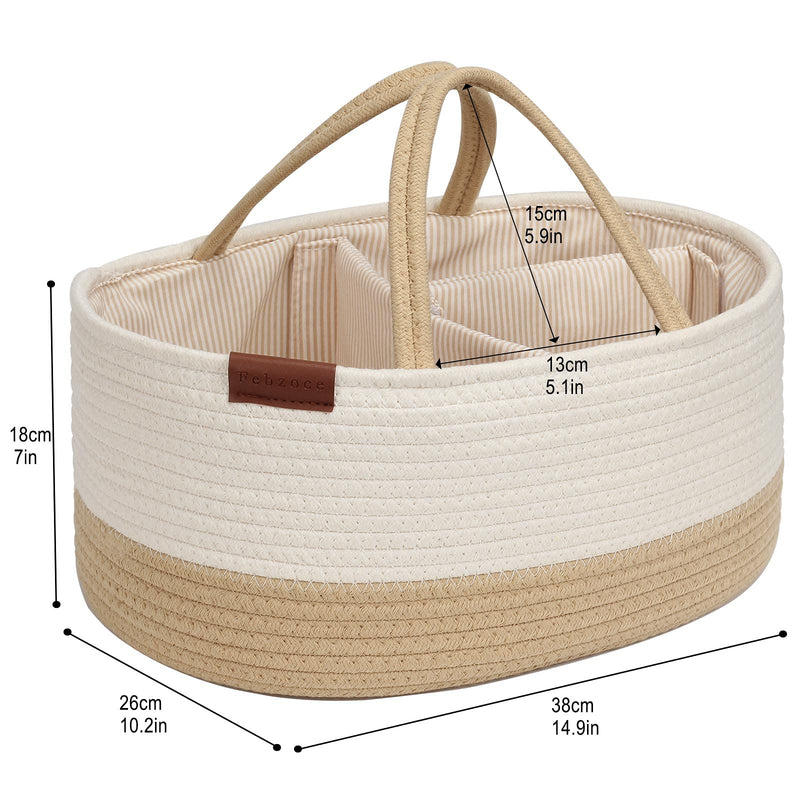 [Australia] - Baby Nappy Caddy Organiser, Diaper Changing Bag Cotton Rope Toy Storage Basket with Removable Inserts Portable Bin Newborn Shower Gift Basket (Khaki) Khaki 