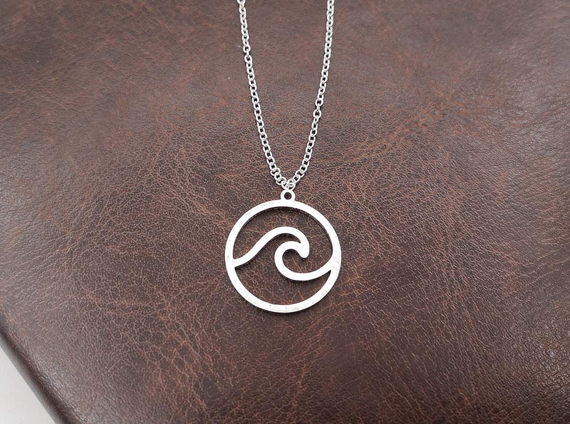 [Australia] - YOOE Stainless Steel Ocean Wave Necklace. Hawaii Surfing Sea Ocean Necklace, for Surfer Beachy Circle Pendant Necklaces Silver 