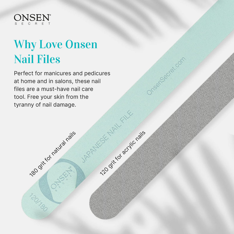 [Australia] - Onsen Japanese Nail File - Professional 10-Pack Nail Files, Double Sided Natural and Acrylic Nail Filers - 120/180 Grit - Disposable, Salon Smooth, Travel Best Nail File for Shiny Nails (10 Count) 10 Count (Pack of 1) 