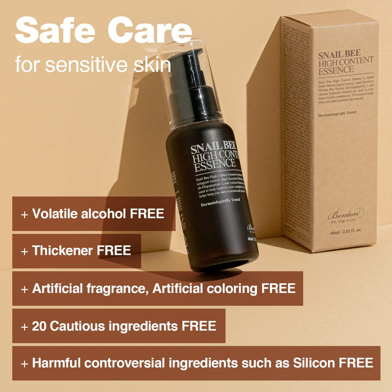 [Australia] - BENTON Snail Bee High Content Essence - Snail Secretion Filtrate & Bee Venom Contained Moisturizing Gel for Oily, Combination, Acne-Prone Skin - Dermatologically Tested, 2.02 fl. oz. 