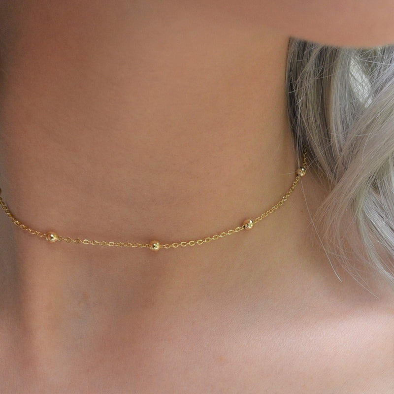 [Australia] - DELLA MODA Satellite Chain Choker Dainty Gold Necklace | 18k Gold Plated Hypoallergenic Brass 