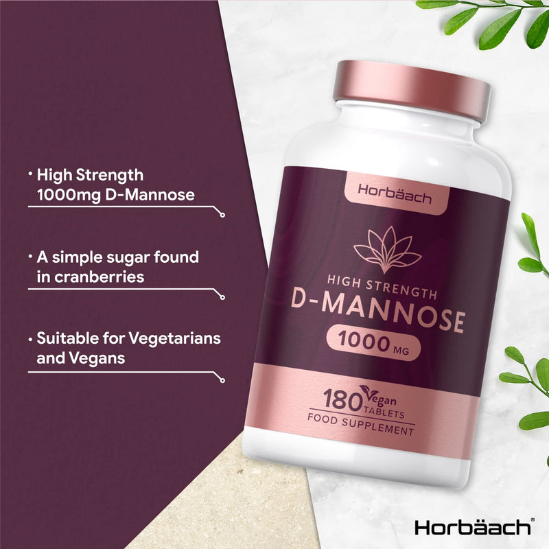 [Australia] - D-Mannose 1000mg | 180 Vegan Tablets | UTI & Cystitis Support for Men & Women | High Strength Natural Relief, Simple Sugar Supplement | Vegan/Vegetarian Friendly | No Artificial Preservatives 