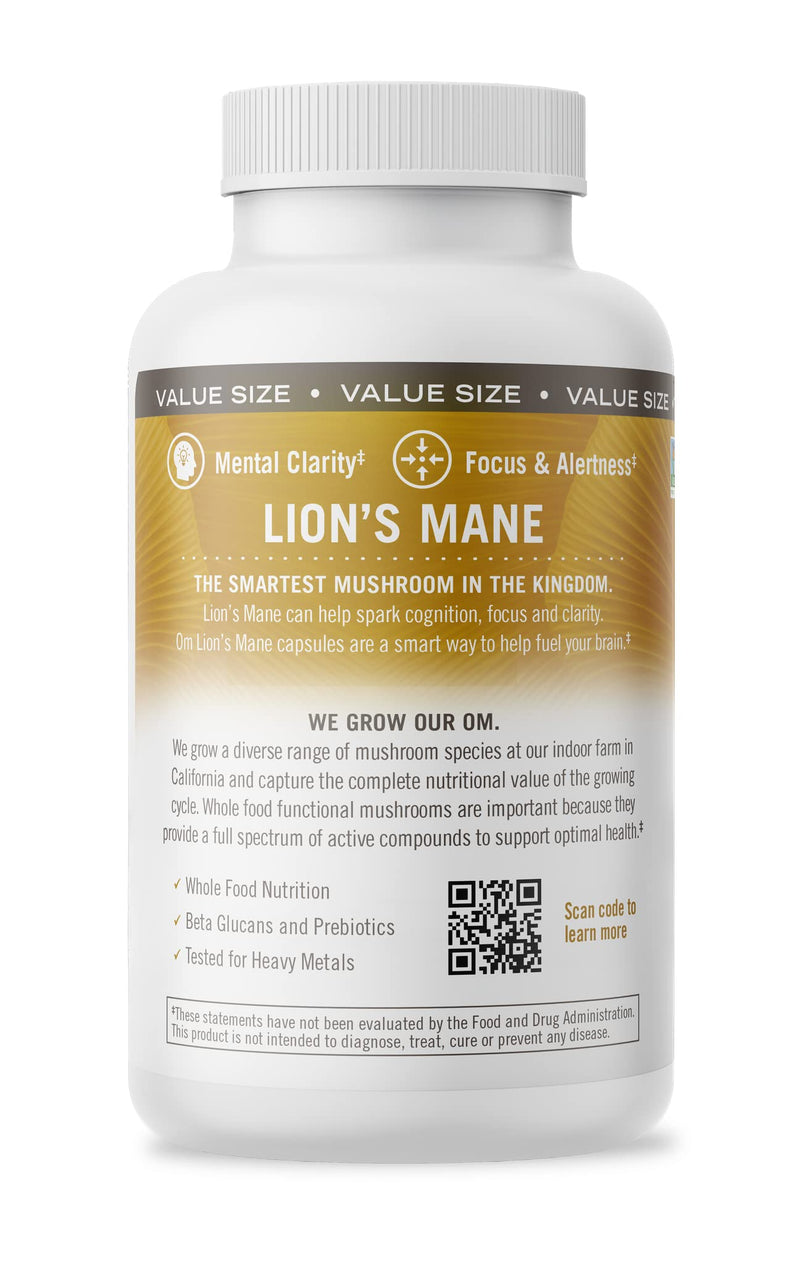 [Australia] - Om Mushroom Superfood Lion's Mane Mushroom Capsules Superfood Supplement, 180 Count, 60 Days, Fruit Body and Mycelium Nootropic for Memory Support, Focus, Clarity, Nerve Health, Creativity and Mood Lion's Mane Capsules 180 Count (Pack of 1) 