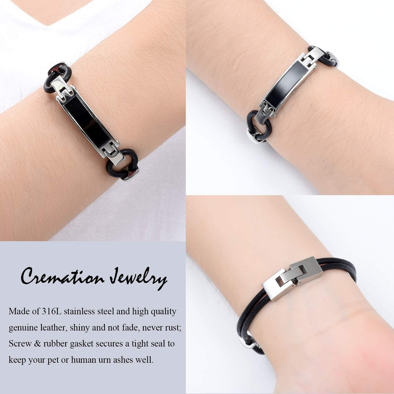 [Australia] - Minicremation Cremation Jewelry Urn Bracelet for Ashes Genuine Leather Keepsake Memorial Urn Bangles Ashes Holder Black 22.0 Centimeters 