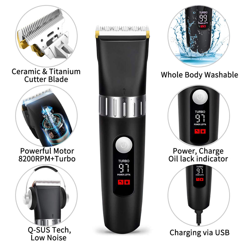 [Australia] - Hair Clippers for Men Professional, Cordless Beard Trimmer Mens Cutting Kit Barbers Haircut Electric Grooming Machine - USB Rechargeable & Waterproof with LED Display 