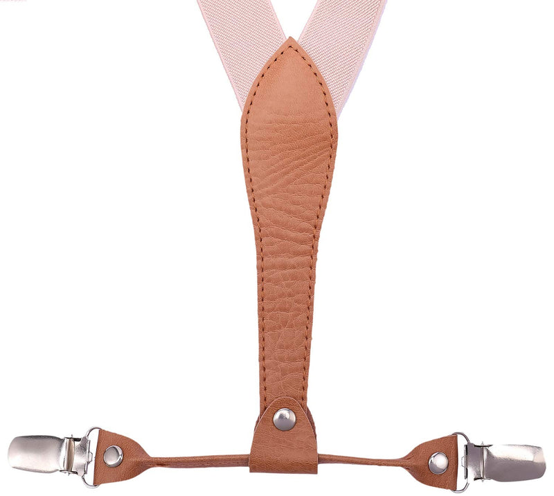 [Australia] - WDSKY Mens Boys Suspenders and Bow Tie Elastic with Leather Y-Back 24" 6 months to 3yrs Blush Pink 