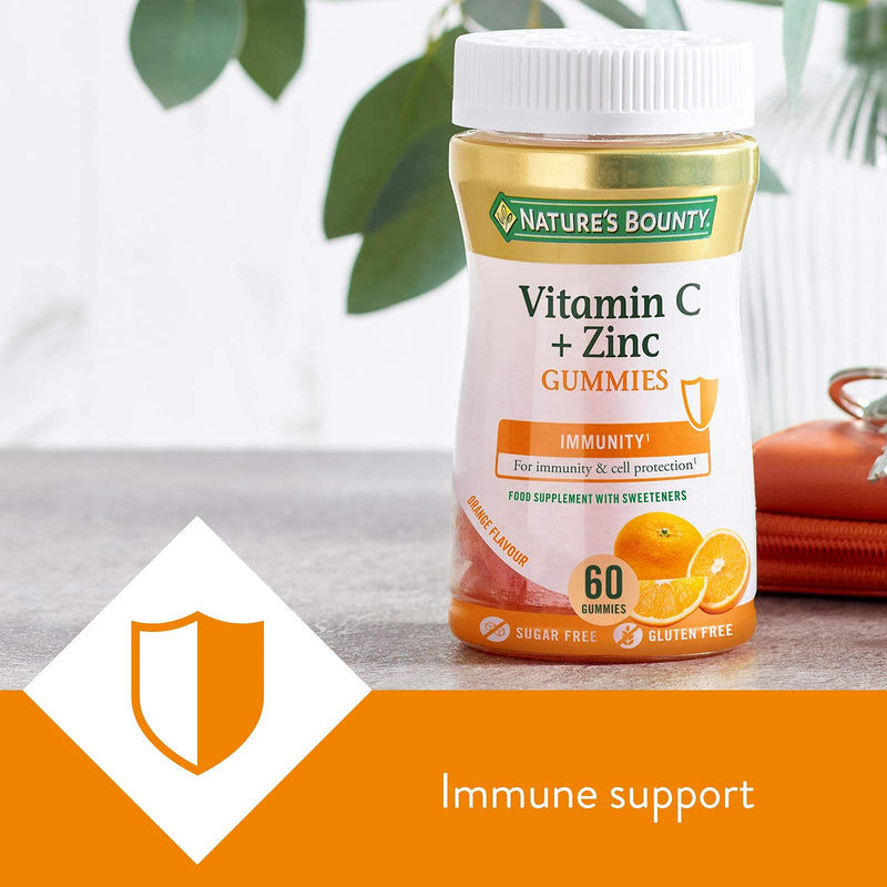 [Australia] - Nature's Bounty Vitamin C and Zinc Gummies � Pack of 60 Gummies, 30 Day Supply � Immune Support and Cell Protection - Antioxidant Supplement - Gluten Free and Natural Colours 