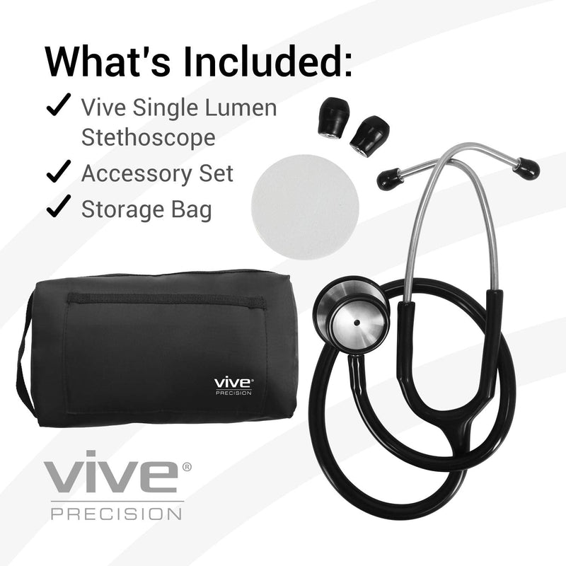 [Australia] - Vive Precision Dualhead Stethoscope - Dual Head Diaphragm Bell for Nurses, ER, Cardiology, Veterinary (Black) Black 