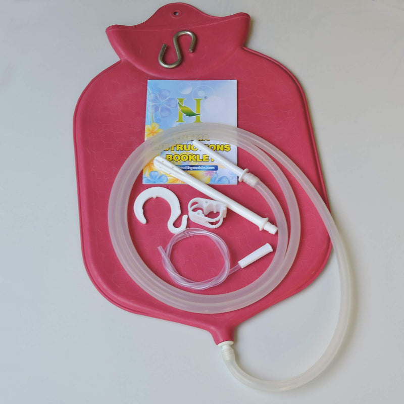 [Australia] - HealthGoodsIn - 4-Quart Rubber Enema Bag Kit for Colon Cleansing | Reusable Enema Bag Kit for All Types of Enemas (Pink) 